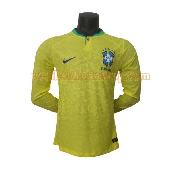 brazilië shirt thuis 2022 mannen player lange mouwen geel