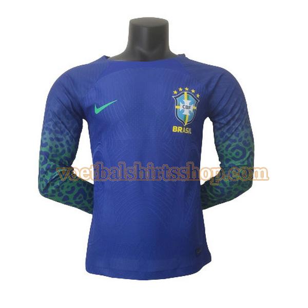 brazilië shirt uit 2022 mannen player lange mouwen blauw